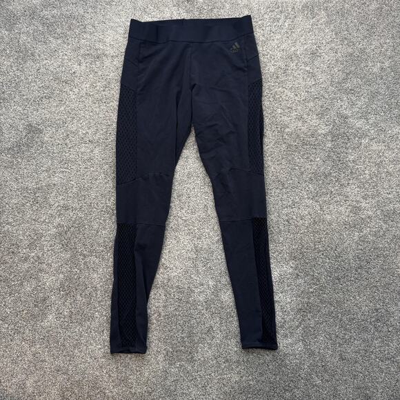 Adidas Leggings Womens Large Blue Mesh Panel Athletic Pants Stretch Yoga Gym - Picture 1 of 15